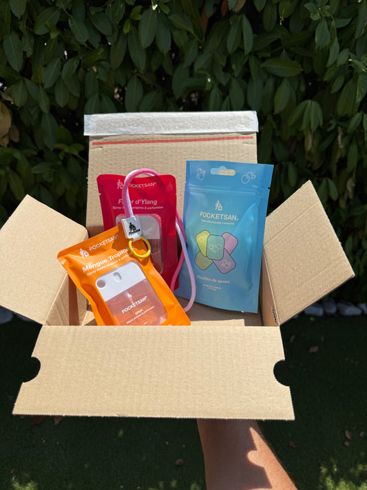 PACK DECOUVERTE : 2 sprays YLANG et MANGUE + 1 pack de feuilles de savon + 1 cordon
